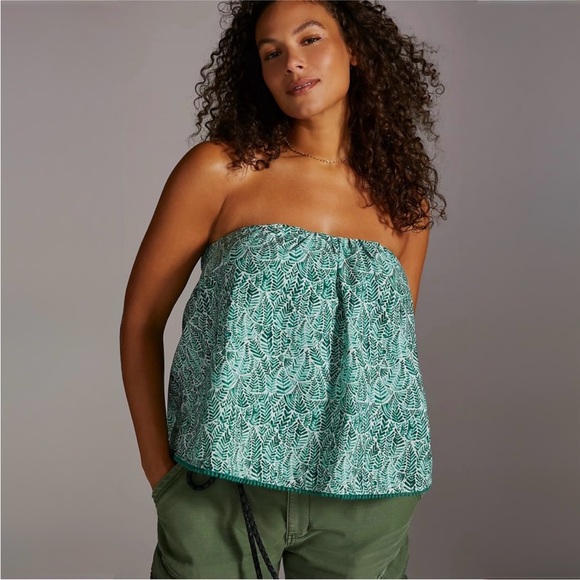 Anthropologie Tops - Anthropologie Green Botanic Print Strapless Tube Top